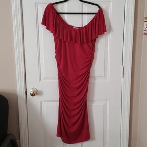 Maggy London Off Shoulder Rouched Midi Dress